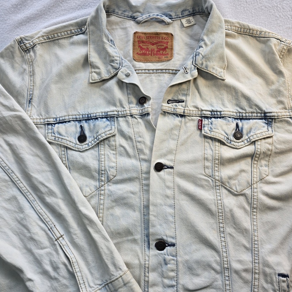 Levis 72334 Denim Trucker Jacket Mens 3XL Distressed Chalk Light Wash Grunge Y2K